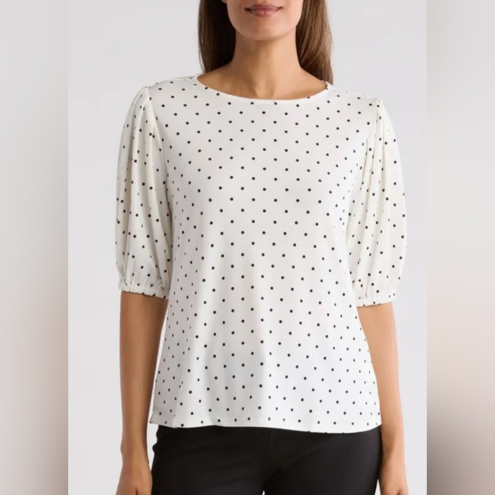 Nostrom Rack blouse XL Ivory and Black dots